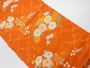 リサイクル　地紙に菊・椿模様織出し名古屋帯